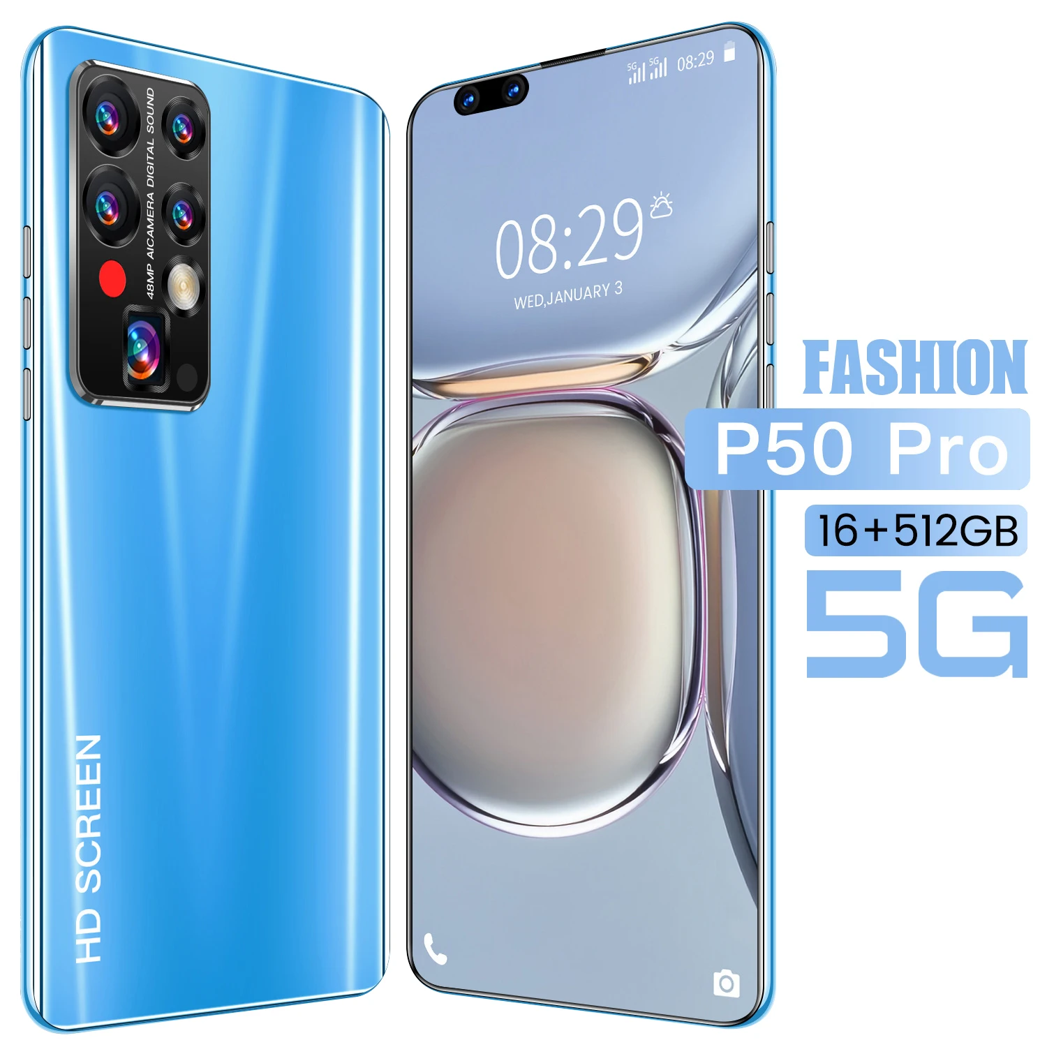 

P50 Pro 7.8 Inch 16+512GB Dual SIM+Micro SD Andriod 11.0 Smart Phone Face Fingerprint ID 40+48MP Deca Core Cell Phone Celular