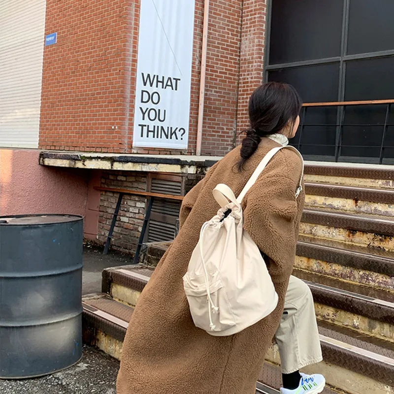 

Harajuku Style 2022 New Drawstring Shoulder Bags for Women Korean Fashion Casual Large Capacity Bucket Travel Bag Purses Handbag