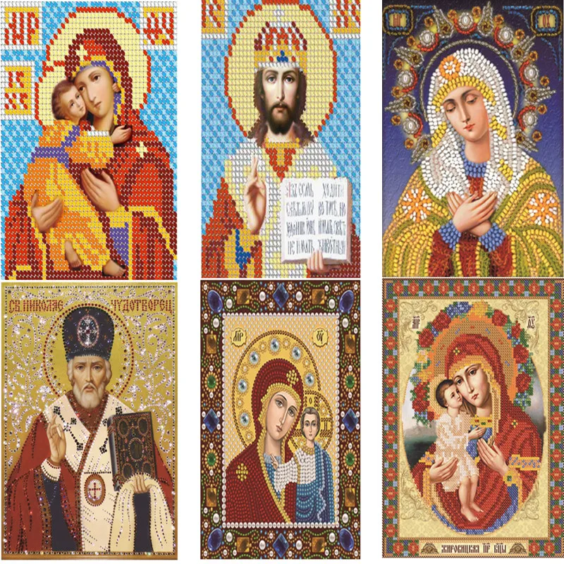 5D кристальная круглая алмазная живопись вышивка крестиком религиозная картина