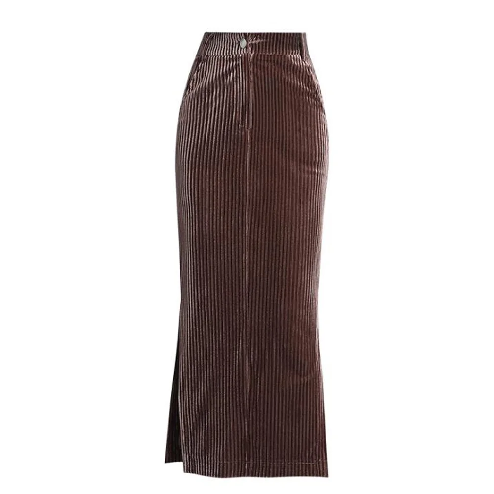 Женская длинная Вельветовая юбка винтажная Сексуальная облегающая до щиколотки