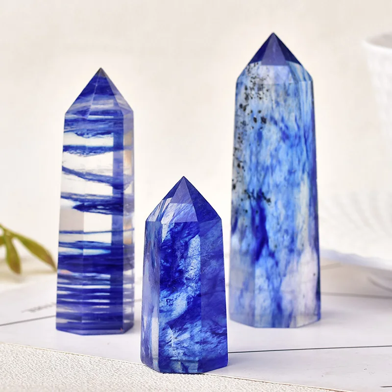 1 шт. натуральный синий плавящий Кристалл точечный шестиугольный искусственный