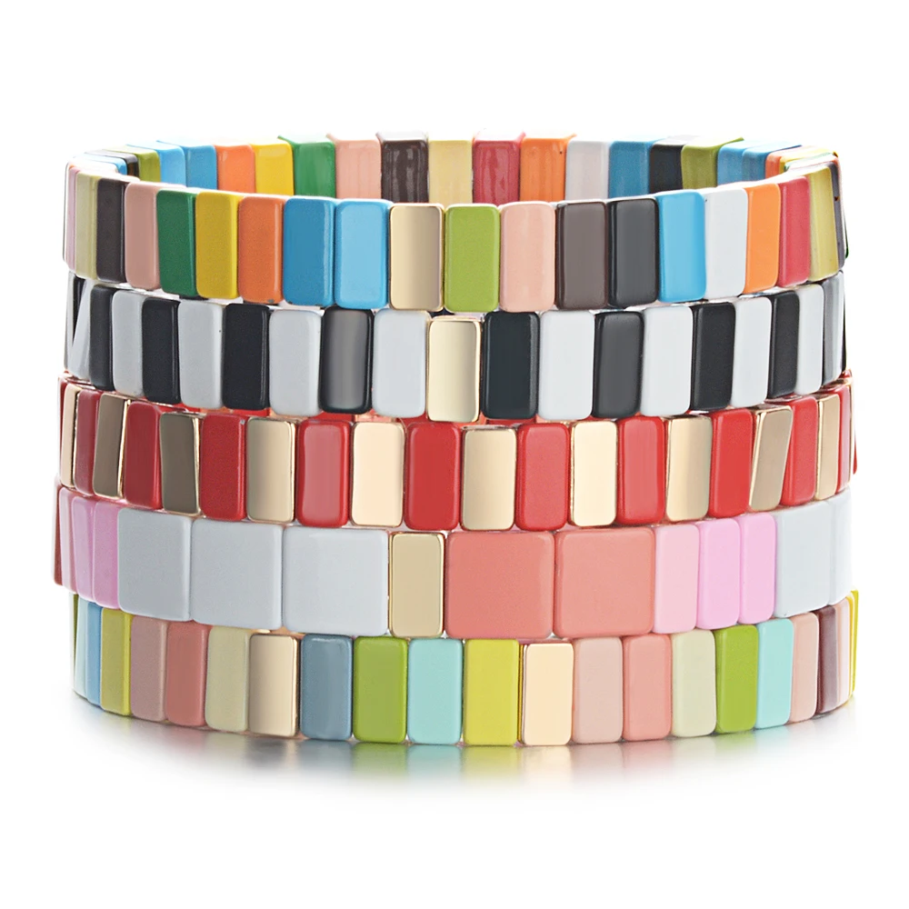 Эмалированные эластичные веревочные браслеты радужного цвета смешанные