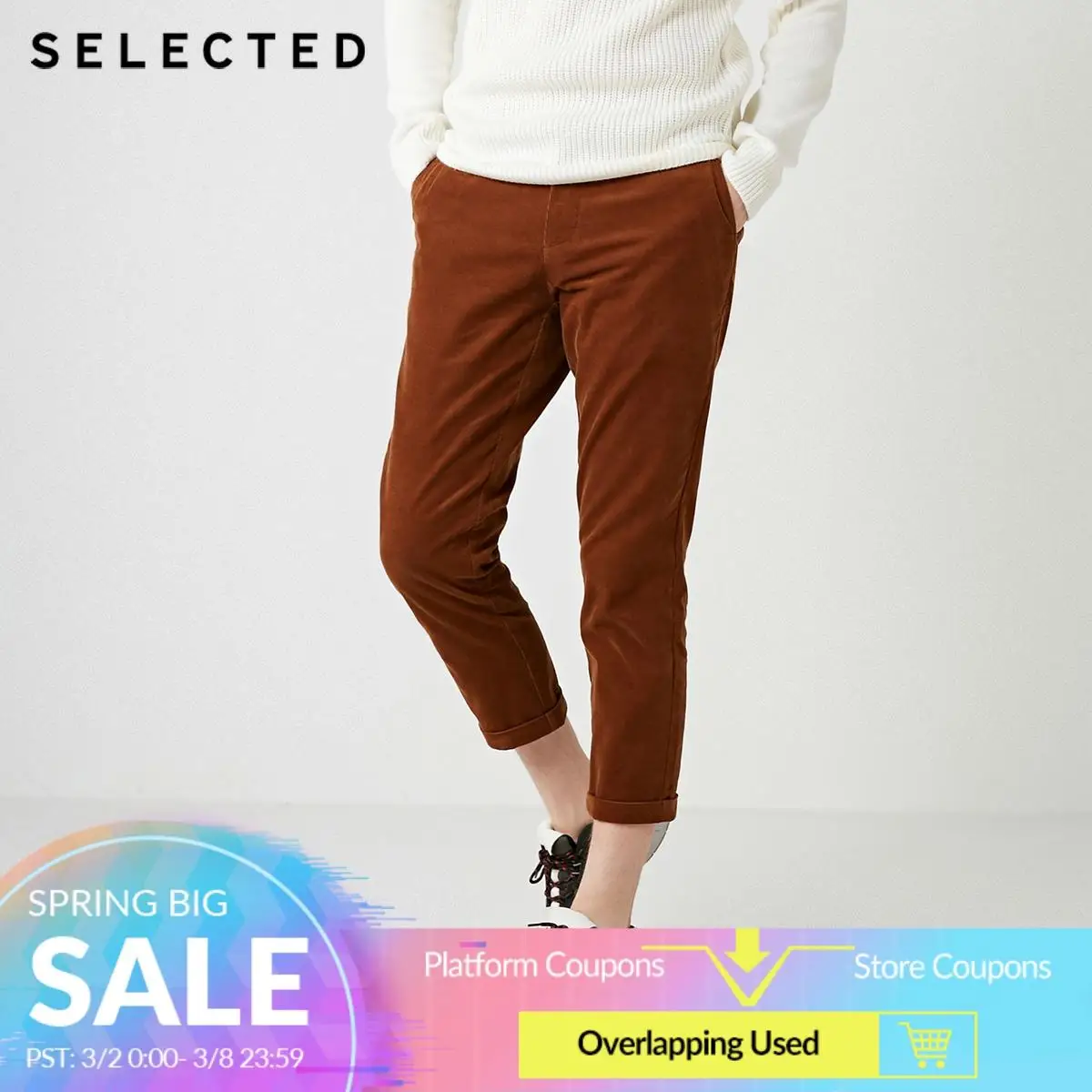 Мужские вельветовые повседневные зауженные укороченные брюки из 100% хлопка S |