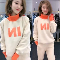 sports suit 2020 early spring new fashion corduroy suit female korean loose hooded sweater casual net red two piece tide