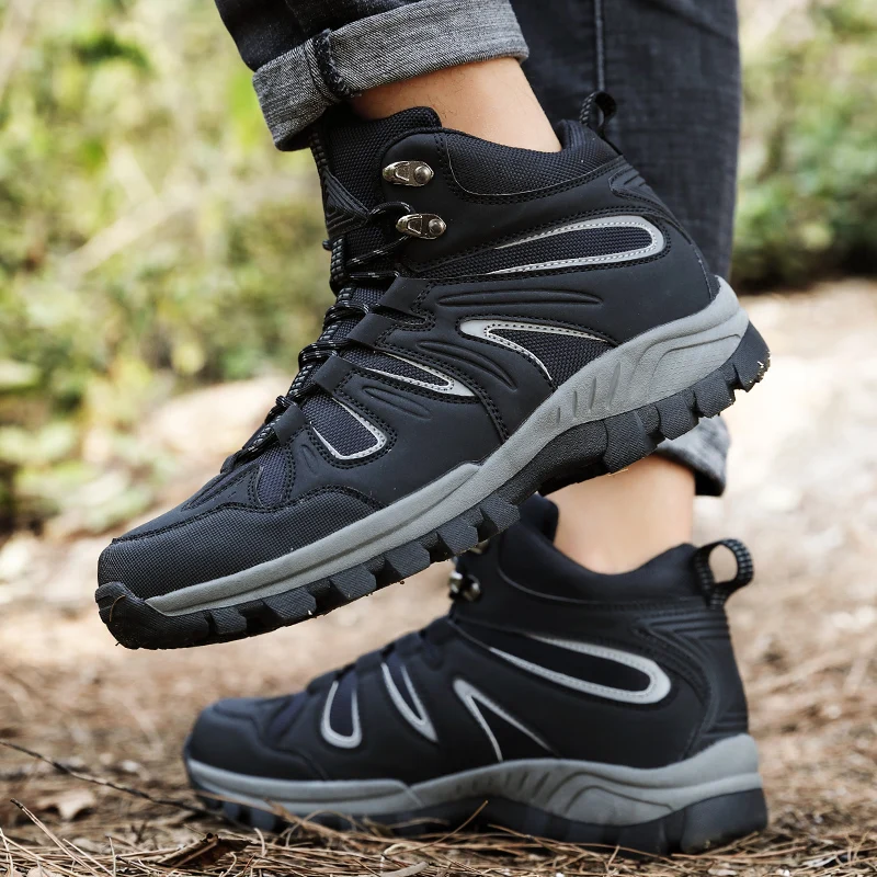 

Outdoor Men Hiking Shoes Trail Running Sport Shoes High Top Breathable Hiking Boots Men Lightweight Non-slip Trekking Sneakers