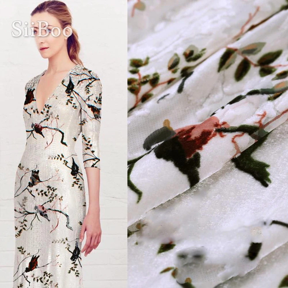 Цветочная выгорающая шелковая ткань в американском стиле для шитья бархатная из