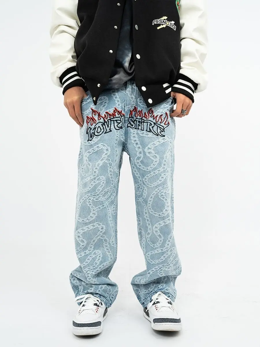 

2021 Fashionable new printed pants Men's street embroidery personality Jeans casual pants