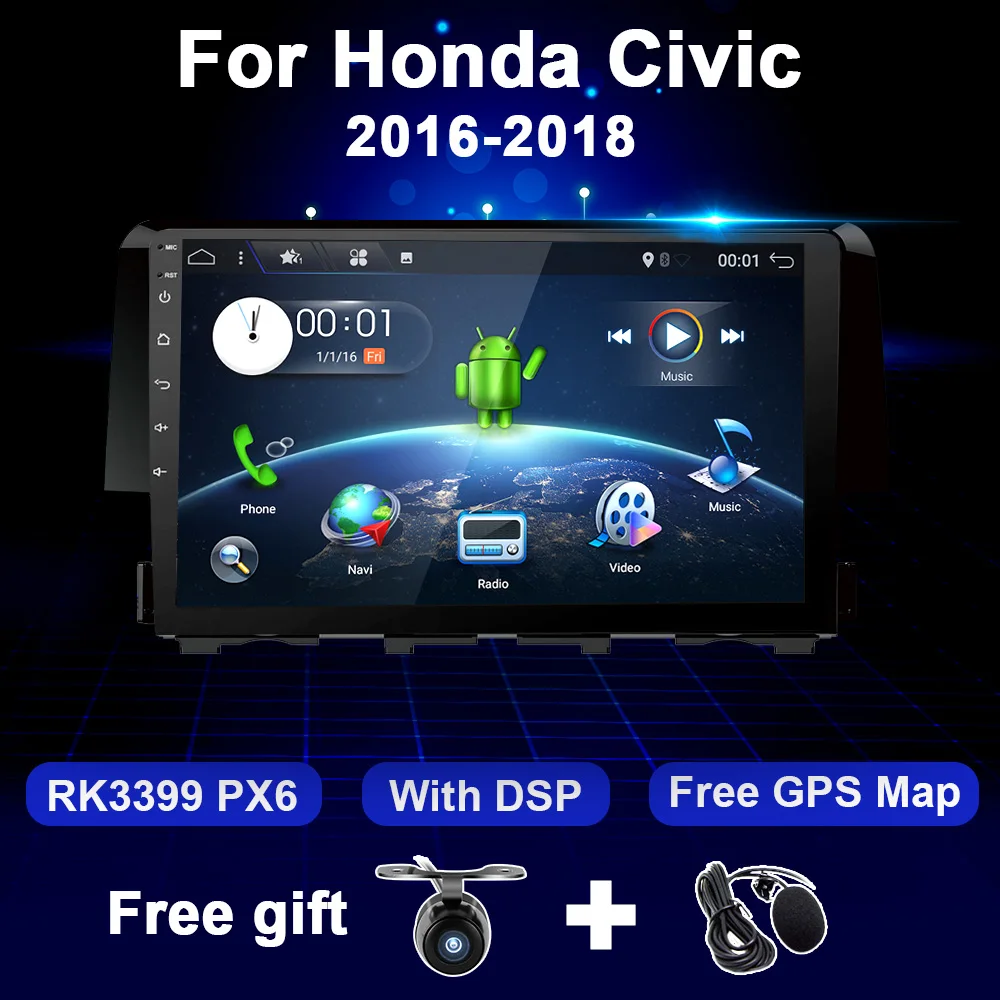 

Автомагнитола 2 Din Android GPS для Honda Civic 2016 2017 2018 мультимедийный видеоплеер 4 Гб 64 Гб WIFI DSP RDS USB 2Din DVD без CD