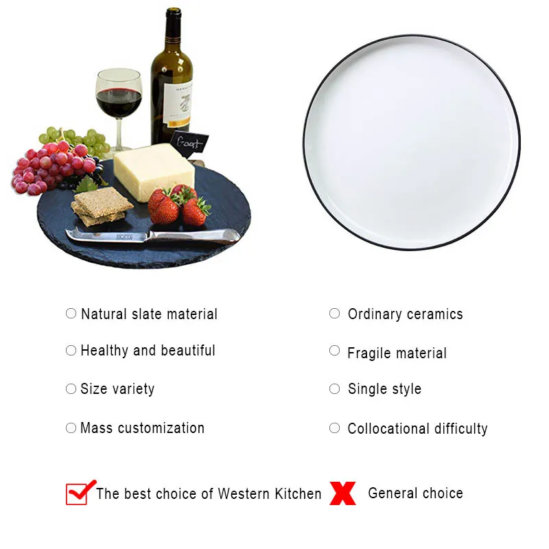 ICESTCHEF круглые натуральные черные сланцы западные тарелки для стейков сланец