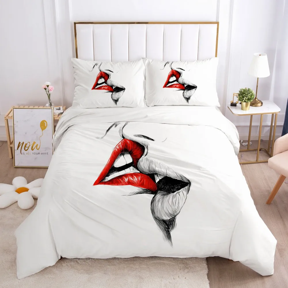 

Kiss Lip Design Bedding Sets 3D Duvet Cover Sets Comforter Cover and Pillow Shams Full Twin Single Double Size Home Texitle