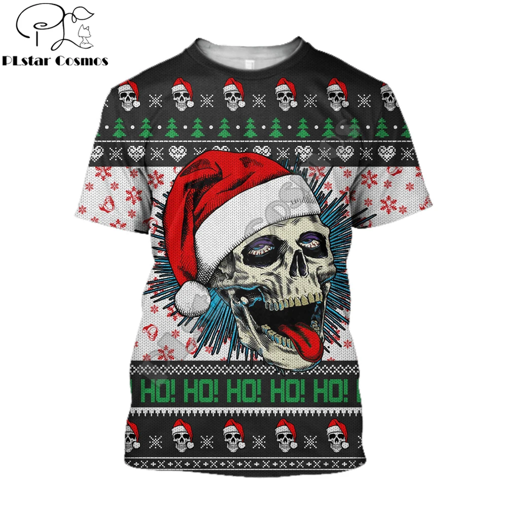 

2022 Cool Summer Mens t-shirt Santa skull Merry Christmas 3D Printing Harajuku Short sleeve T shirt Unisex Casual tops TX234