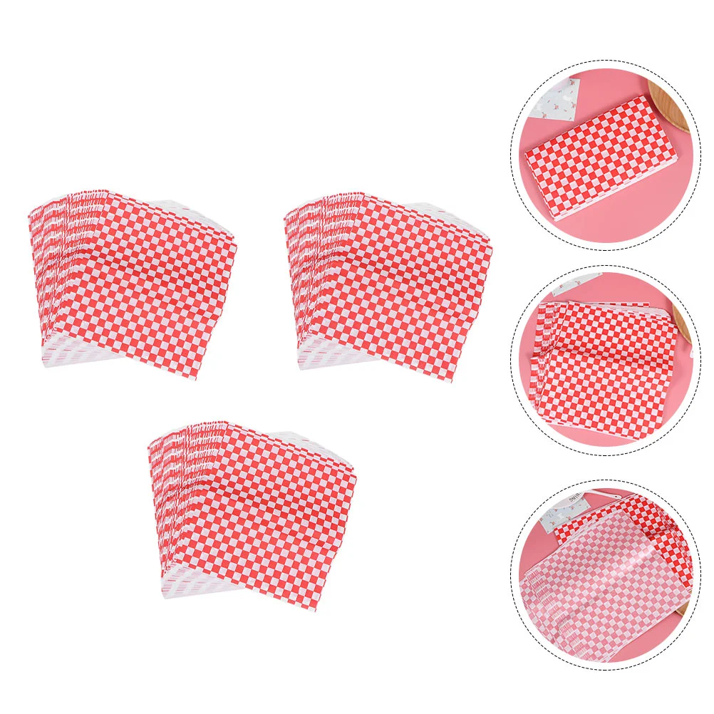 300pcs Fried Chick Wrapping Paper Practical Grid Paper Grease-proof Burger Paper