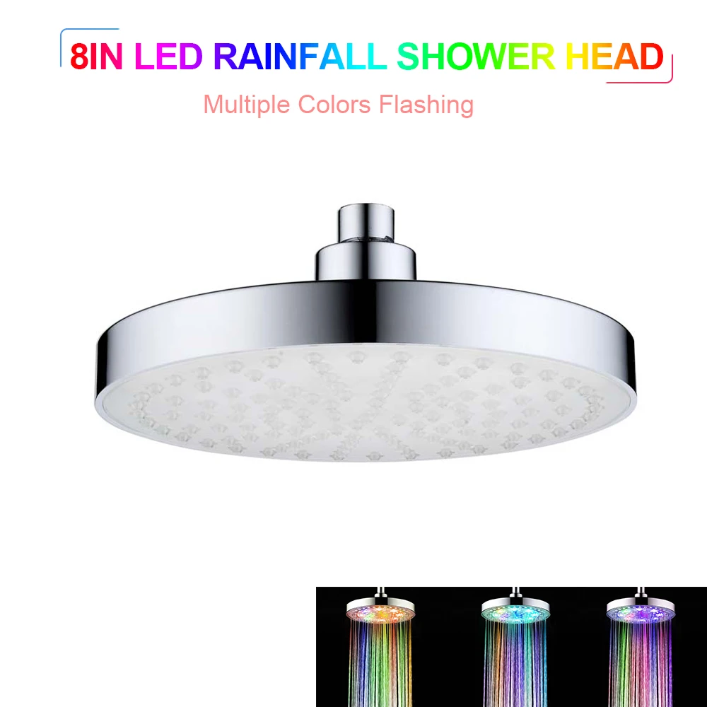 

Bathroom Shower Head 8inch Round LED Multiple Colors Shower Head Automatically Color-Changing Showerhead for Bathroom Product