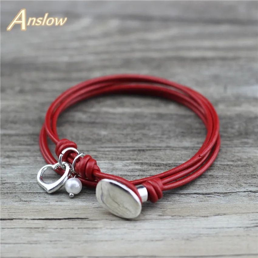 Женский кожаный браслет Anslow LOW0845LB в простом стиле с милым романтическим сердцем