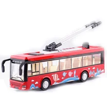 Kids Toys Alloy Sightseeing Bus Model 1/32 Trolley Bus Diecast Tram Bus Vehicles Car Toy with Light 