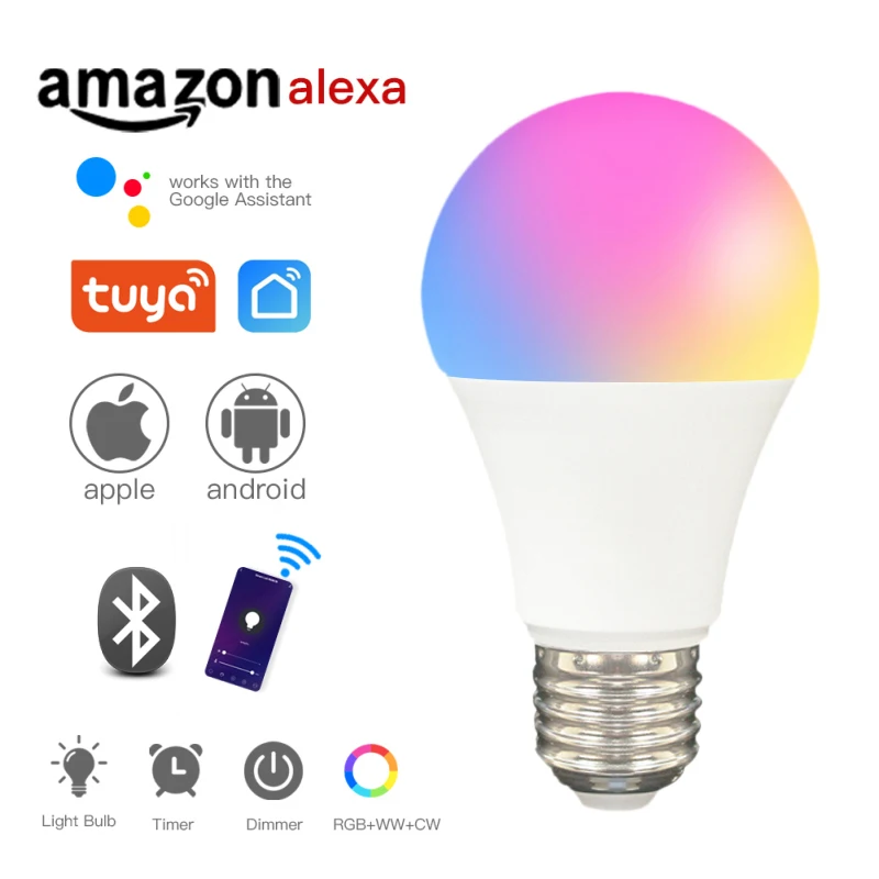

E27 LED Smart 9W Wifi Light Bulb Smart Voice Control Work With Alexa Google Home AC 220V/110V RGB Colorful Pack Colored Light