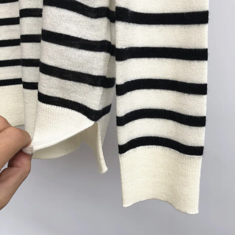 

Women Sweater 2020 Autumn/winter New Pullover Round Neck Long Sleeve Contrast Striped Cashmere Sweater