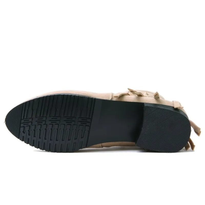 Ботильоны женские замшевые ботинки с бахромой на низком квадратном каблуке