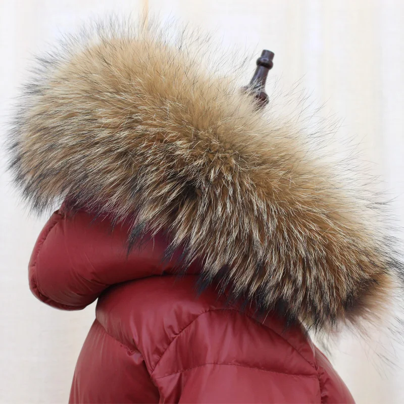 

Large Natural Raccoon Fur Collar Hooded Winter Down Jacket Women 90% White Duck Down Thick Warm Park Female Long Snow Coat