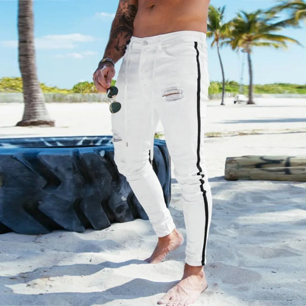 2019 новые мужские Джоггеры брюки повседневные модные джинсовые Прямые рваные
