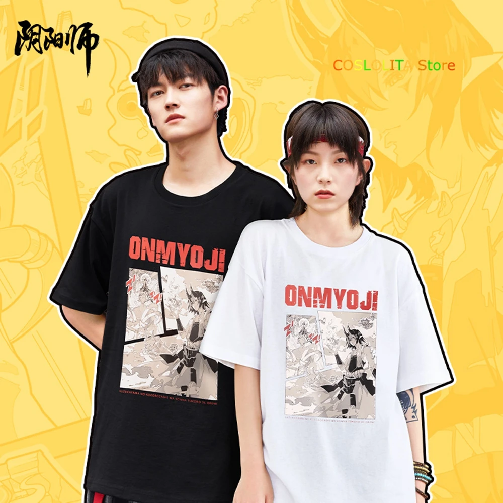Повседневная белая футболка с коротким рукавом в стиле аниме onmyoji для мужчин и
