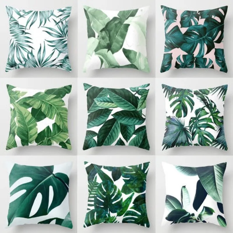

Tropical Leaf Cactus Monstera Polyester Green Leaves Throw Sofa Car Cushion Home Decor Decorative Pillowcase New