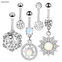 leosoxs 1piece rose flower umbilical nail stainless steel navel ring body piercing jewelry belly button ring