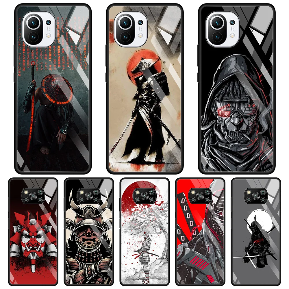 

Japan Samurai Art Tempered Glass Case For Xiaomi Poco X3 NFC M2 F2 Pro Cover For MI 11Ultra 11 10 10T Lite 9T CC9E CC9 Note 10
