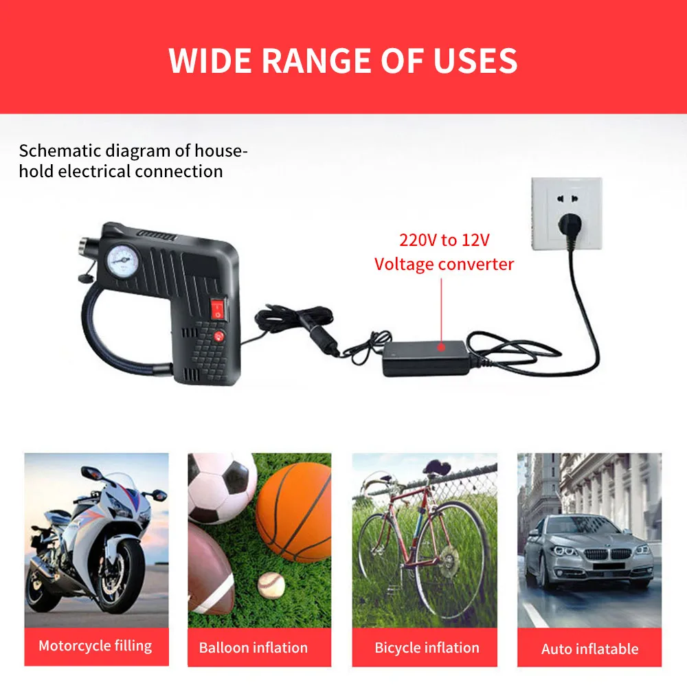 

DC 12V 80W Tire Inflator Portable Car Air Pump Emergency Tool Electric Air Compressor Pump Inflator for Car Motorcycles Bicycle