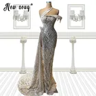 Женское вечернее платье-русалка, роскошное коктейльное платье с разрезом по бокам, украшенное бисером, из Дубая, для выпускного вечера, вечернее платье из жемчуга