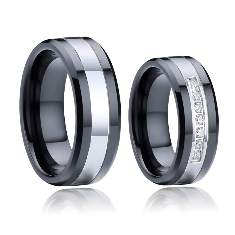 

Matching Black Wedding Rings for men and women Lovers Alliance Marriage Anniversary gold plated titanium couple ring