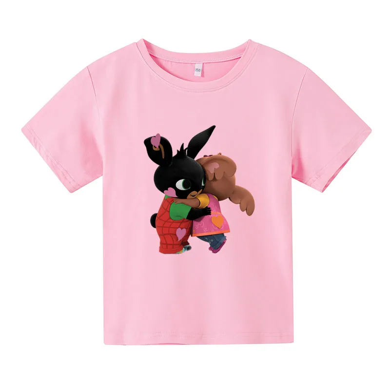 

2021 Summer Fashion bing T-shirt Children Boys Short Sleeves White Tees Baby Kids hot cartoon print Tops For Girls Clothes 4-14T