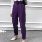 Женские элегантные фиолетовые брюки с поясом и карманами на молнии сплошная шикарная брюки женские брюки