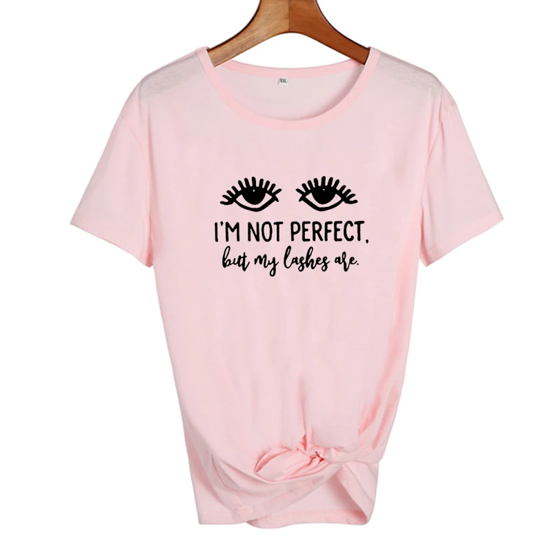 Moda Mujer женская одежда хипстер Tumblr Blogger лозунг черная белая футболка я не идеально, но мои ресницы
