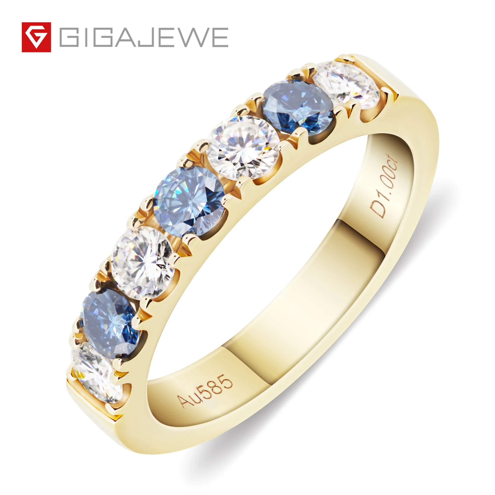 GIGAJEWE всего 0.7ct 3mmX7 D и синий цвет Moissanite VVS1 круглая огранка 18K желтое Белое золото