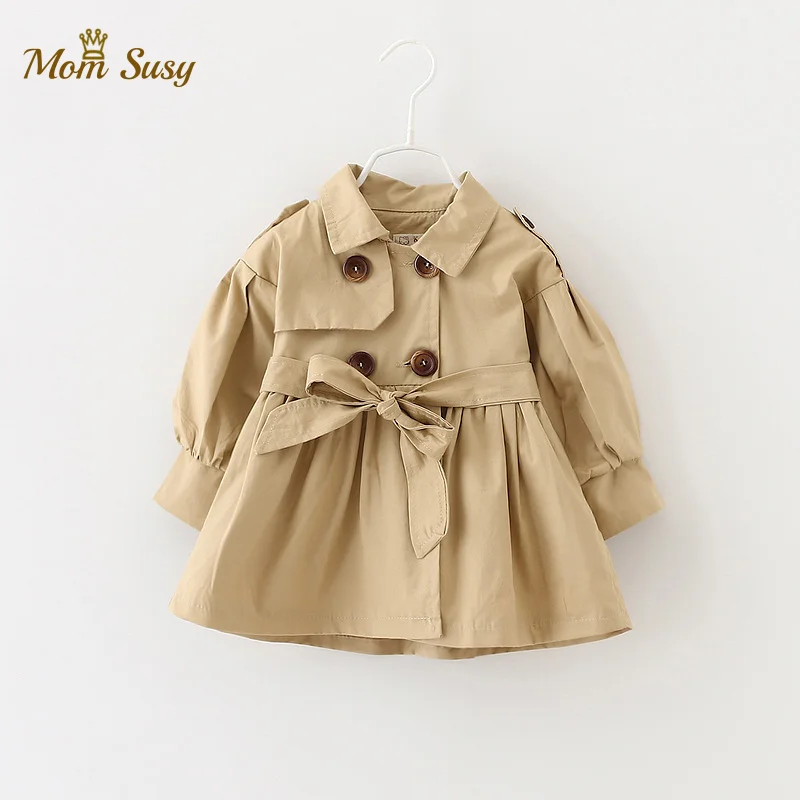 Куртка для маленьких девочек двубортный плащ с поясом на талии детей осенне
