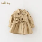 Куртка для маленьких девочек двубортный плащ с поясом на талии для маленьких детей осенне-весеннее теплое пальто-Пыльник ветровка для малышей