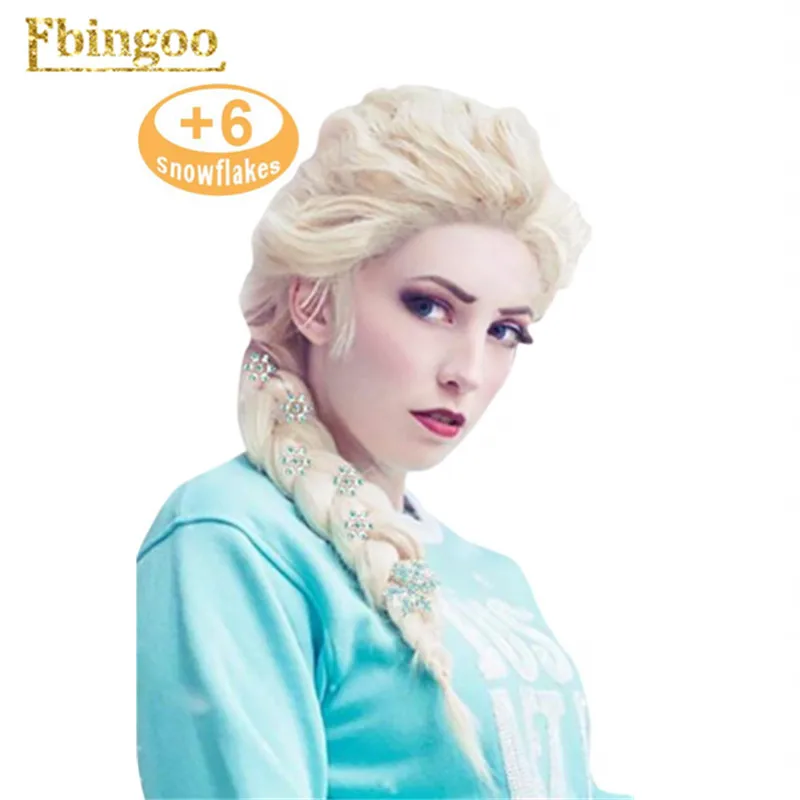 Ebingoo 6 заколки-снежинки+ шапочка для волос+ платиновый блонд косы Принцесса Эльза синтетические Косплей парики для взрослых костюм на Хэллоуин