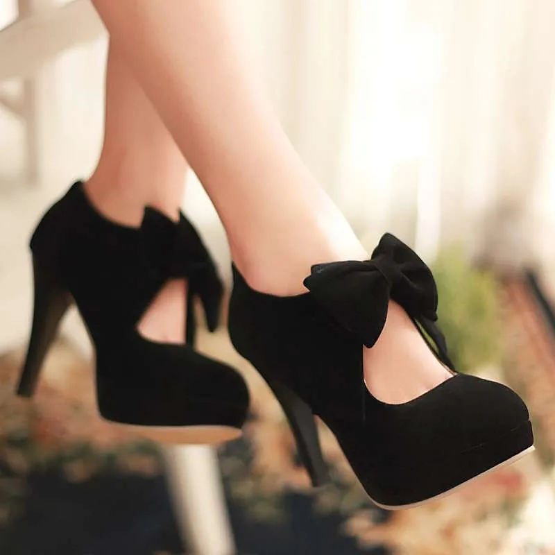 

Sexy Spring Autumn High Heels Sweet Bowtie Platform Women Pumps Plus Size 30-48 Elegant Party Wedding Shoes Woman