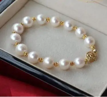 

BEAUTIFUL 7.5"-8" AAA+ 9-10MM SOUTH SEA GENUINE WHITE PEARL BRACELET