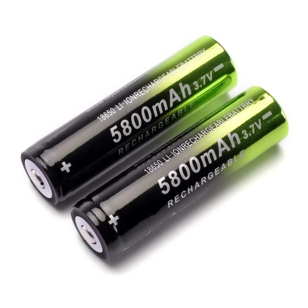 

2 pcs 18650 battery 3.7V 5800mAh rechargeable li-ion battery + one charger for Led flashlight headlamp