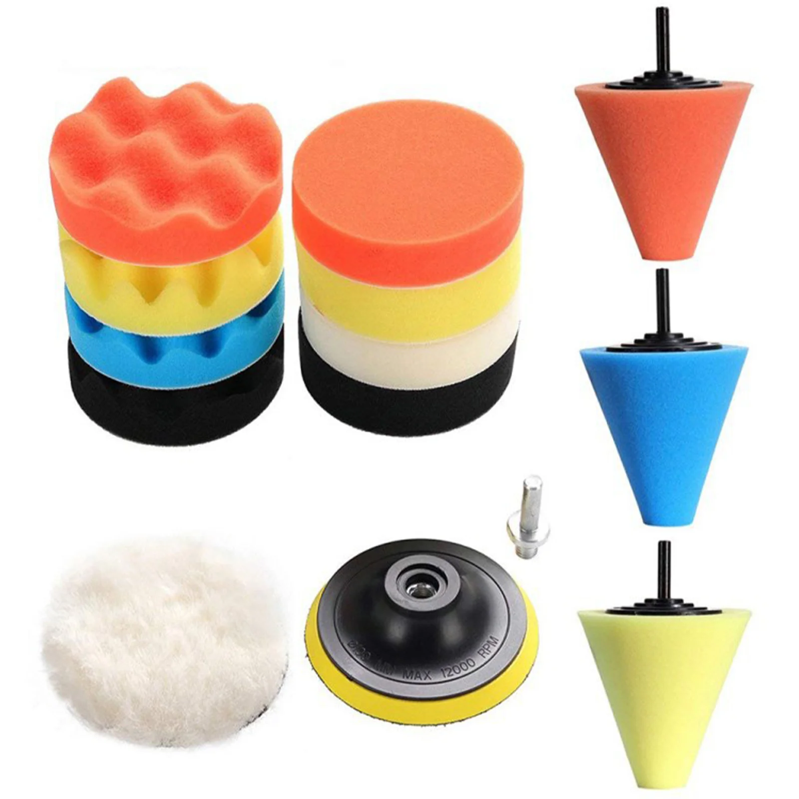 

FURONGHUA 14 Pcs Car Polishing Disc Wheel Hub Polishing Wheel Tapered Sponge Wheel Polishing Pad