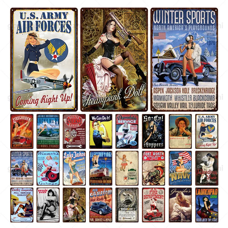 Ретро декоративная Оловянная живопись форма Сексуальная Западная мода красота