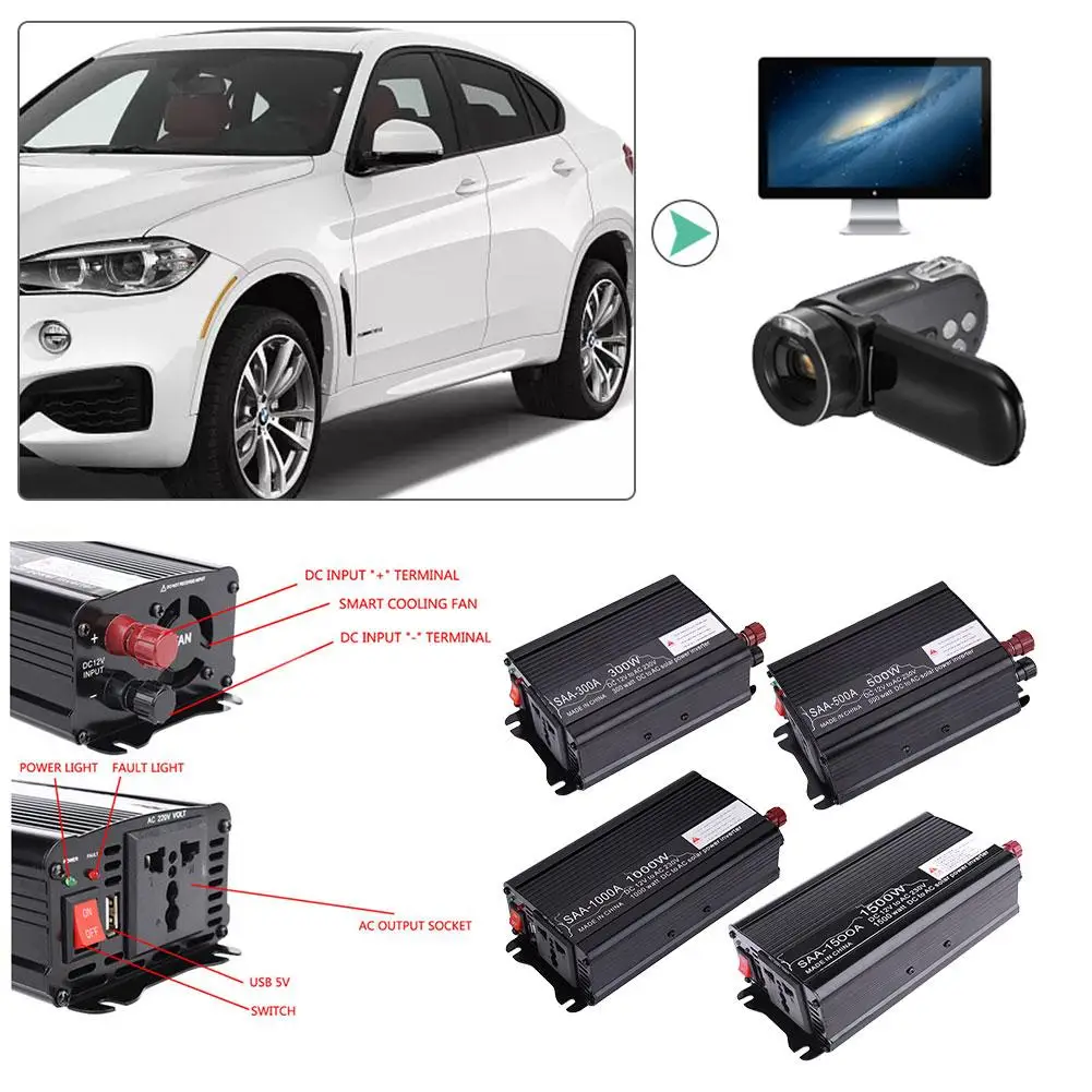 1500 Вт силовой Инвертор Трансформатор 12 В до 220 Автомобильный AC розетка и USB