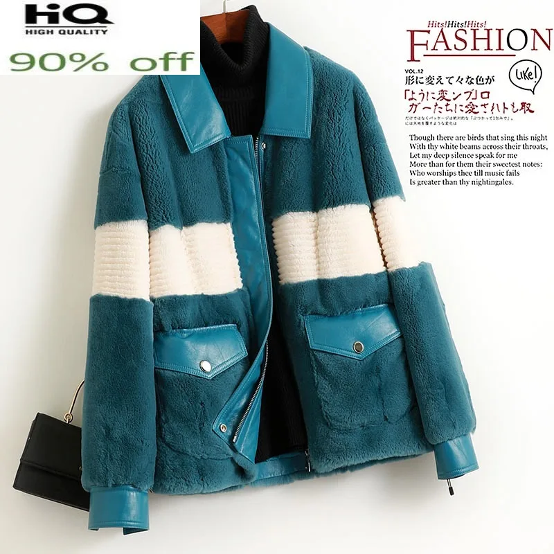 

2022 Winter Warm Real Rex Rabbit Fur Coat Female Casual Short Sheepskin Collar Jacket Women Korean Casaco Feminino Gxy746