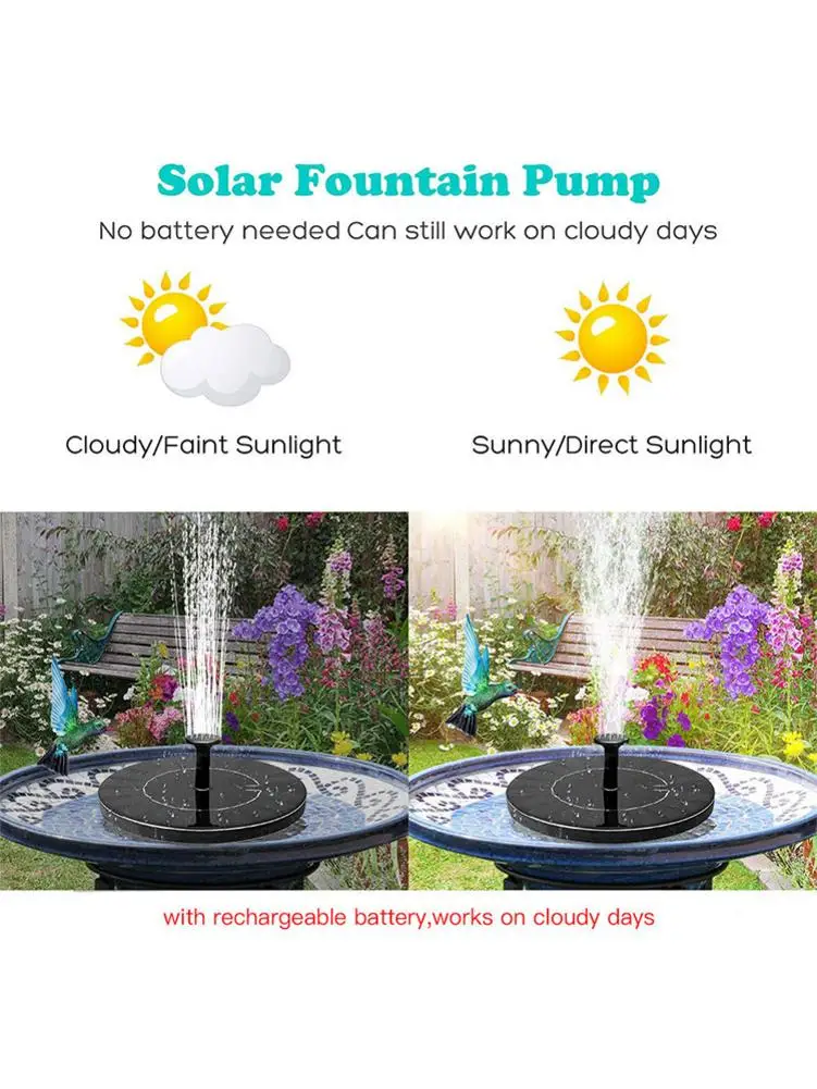 

Solar Fountain Outdoor Solar Powered Birdbath Fountain with Built-in Battery Free Standing Solar Powered Water Fountain Pump for