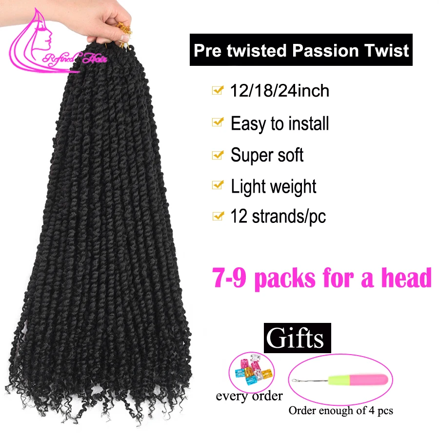 

Pre twisted Passion Twist Hair 12 18 24Inch Long Synthetic Braiding Hair Extensions Fluffy Bomb Twist Crochet Braids 12strands