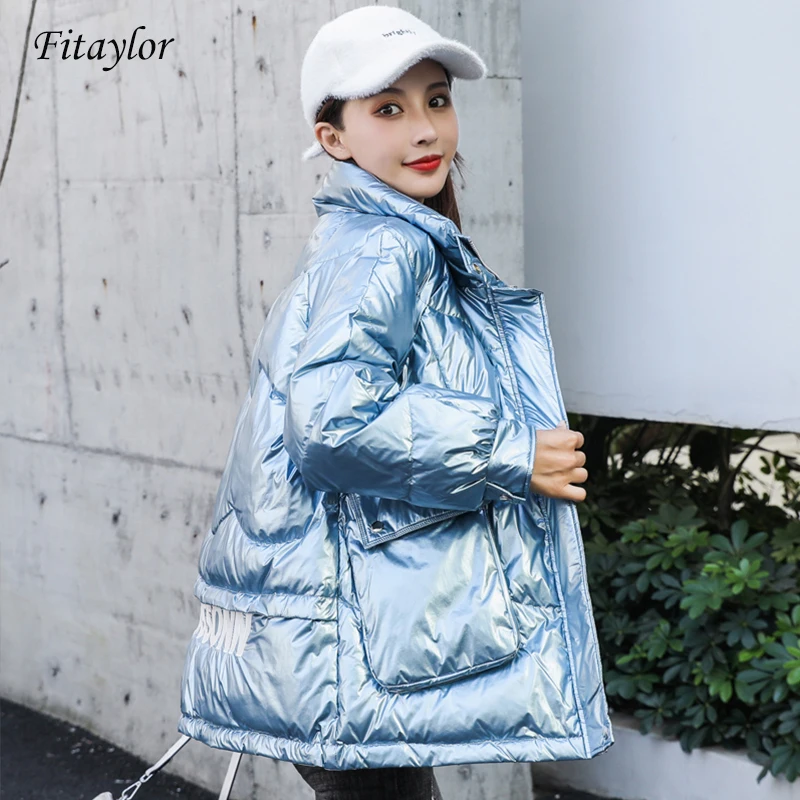 Fitaylor новинка зимняя белая куртка пуховик на утином пуху Женская свободная яркая