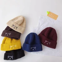 autumn winter embroidery bear baby knitted hats solid color kids girls boys beanies caps warm soft cotton casual children hats