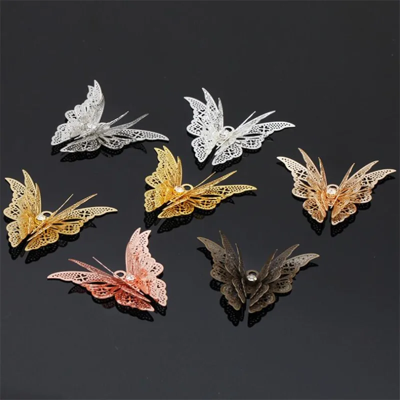 5 шт., трехслойные бабочки для браслетов и ожерелий, 34 х45 мм
